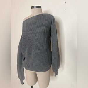 Off shoulder oversized cotton cable knit sweater in dark grey multiple sizes